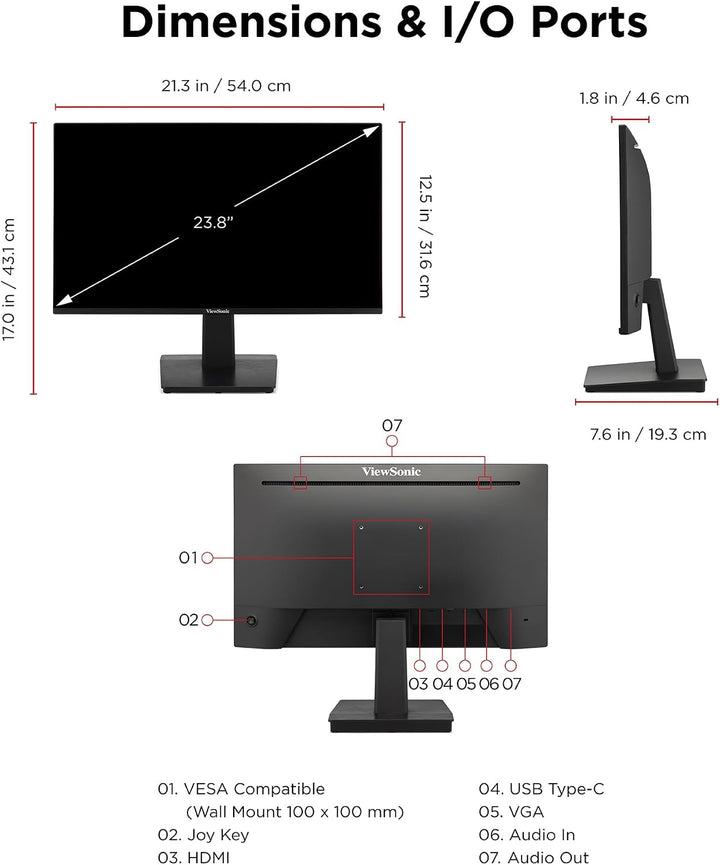 ViewSonic VA2448-MHU Monitor de 24 pulgadas 1080p, pantalla IPS con...