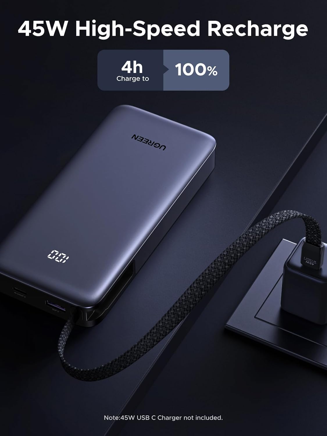 UGREEN Nexode Banco de Energía 20000mAh 45W con Cable Incorporado,...