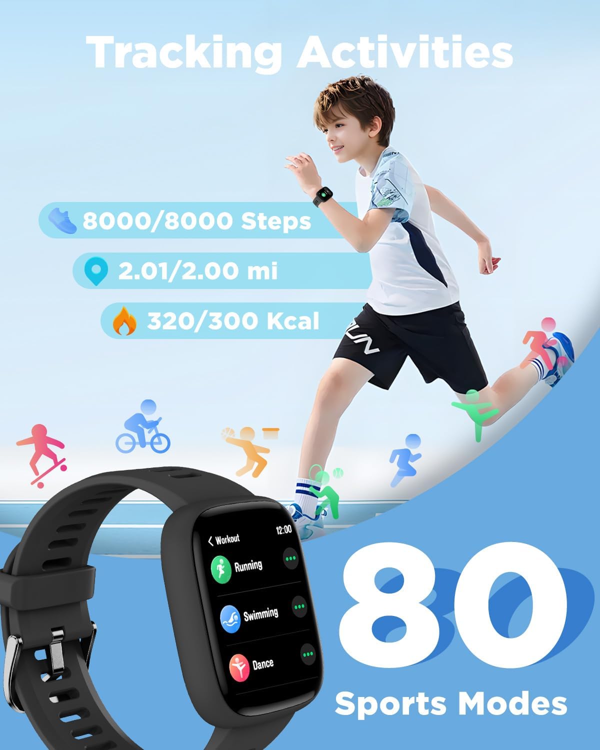 BIGGERFIVE Reloj inteligente para niños, reloj de seguimiento de fitness de