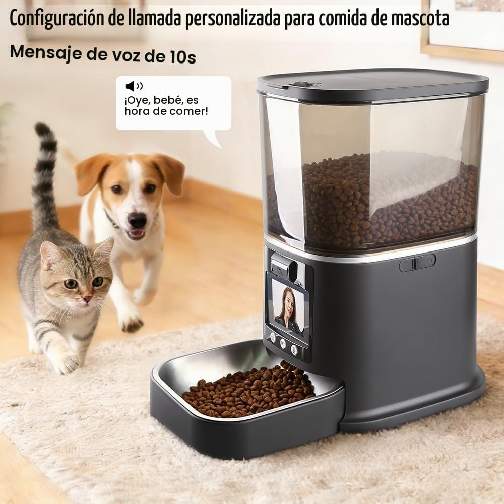 Alimentador automático para gatos con cámara de video bidireccional