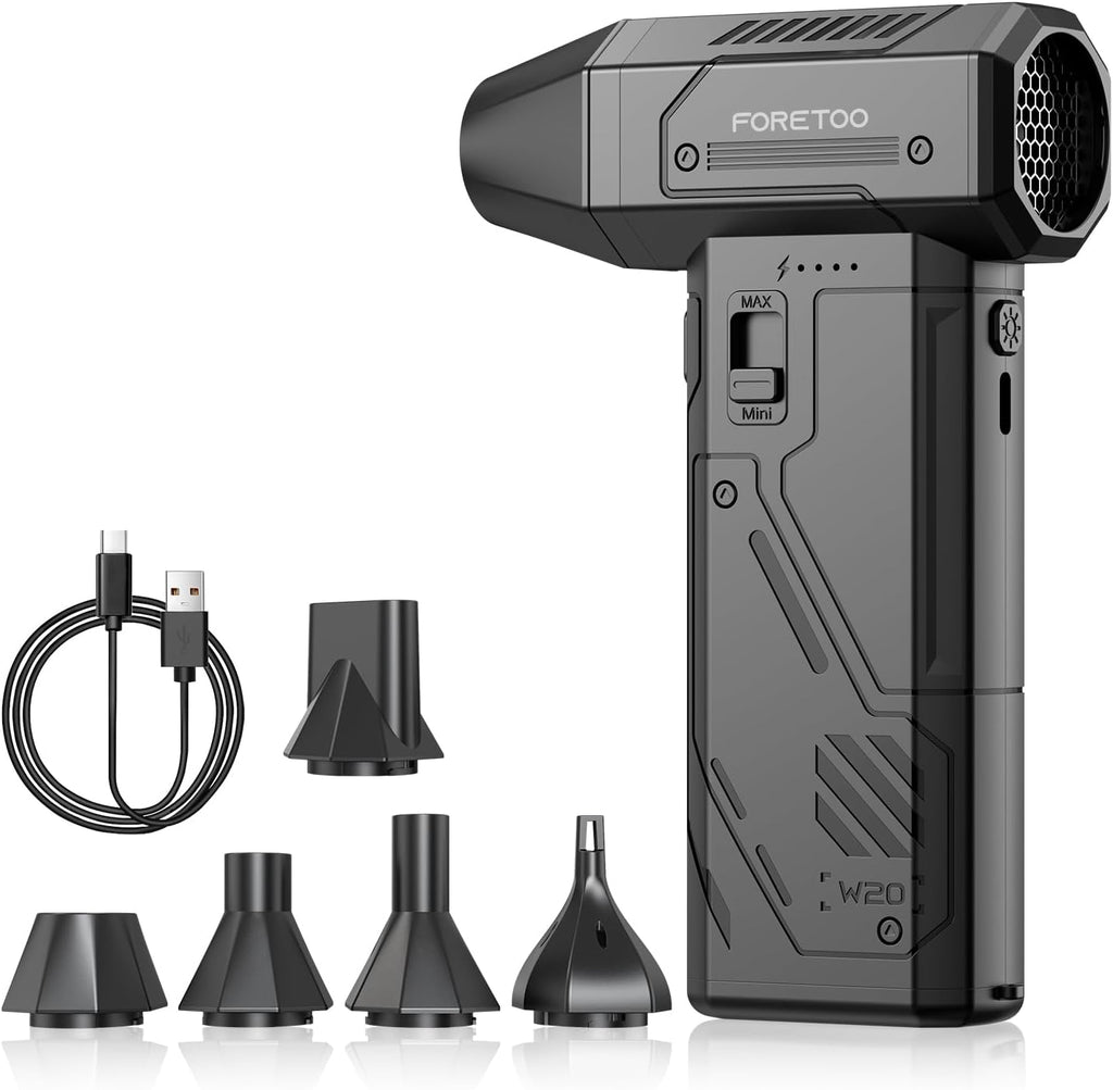 Plumero de aire comprimido, motor eléctrico sin escobillas de 130000 RPM con velocidad continua ajustable, soplador de aire inalámbrico recargable de carga rápida para PC, automóvil, teclado, mascota, hogar y al aire libre