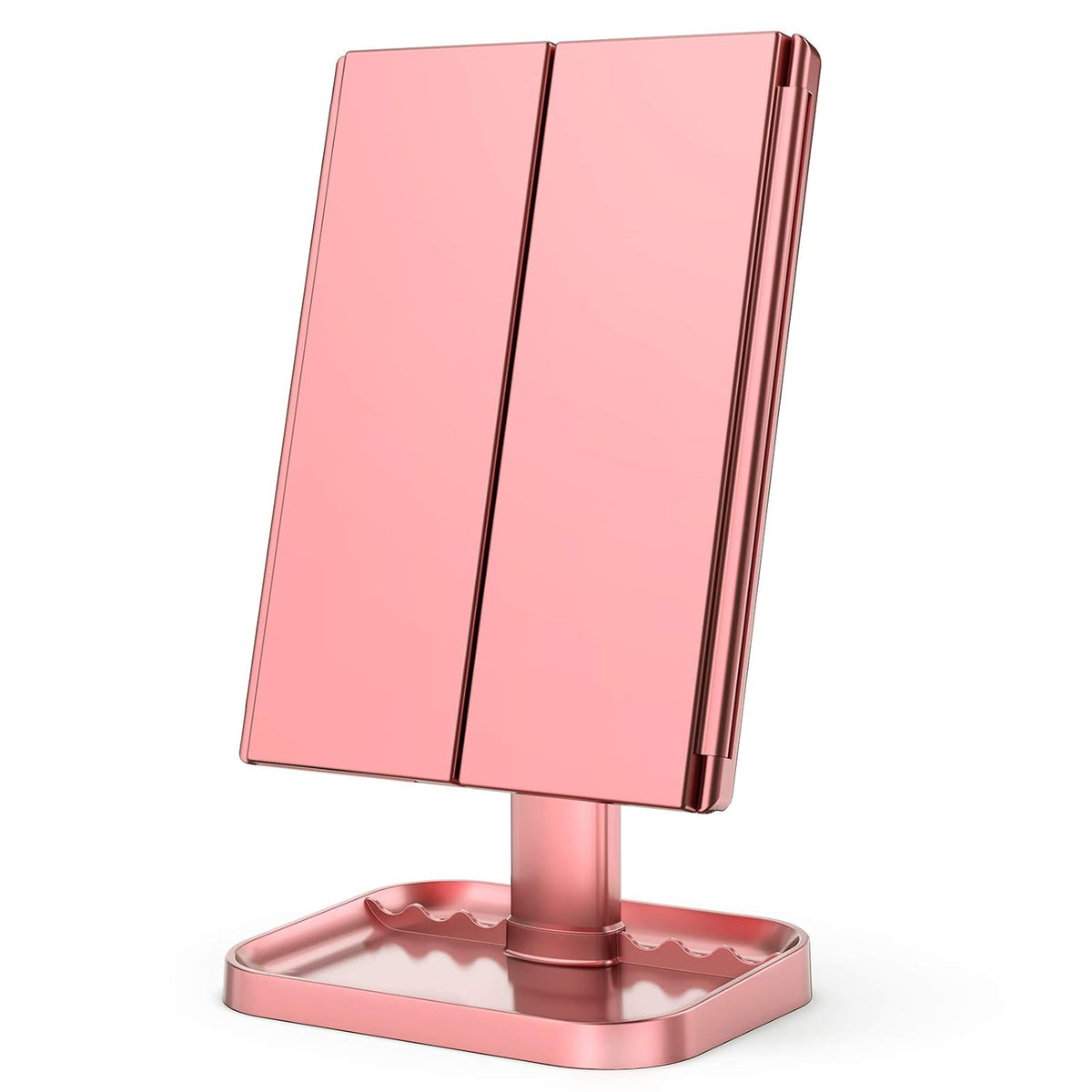 Espejo de tocador con aumento 2X/3X/10X con iluminación, espejo de maquillaje plegable trifold