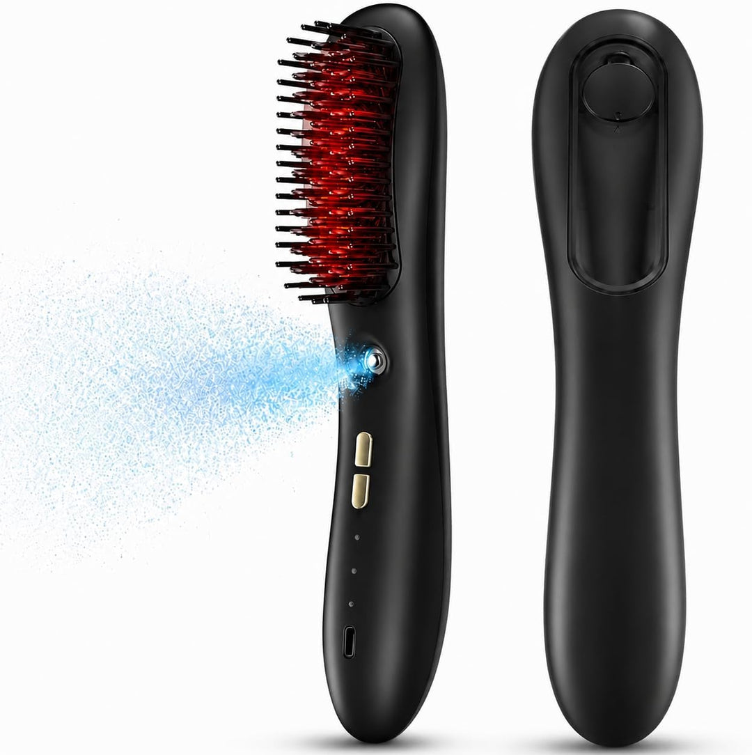 Cordless Hair Straightener Brush with Mist for Travel, Fast Heating...