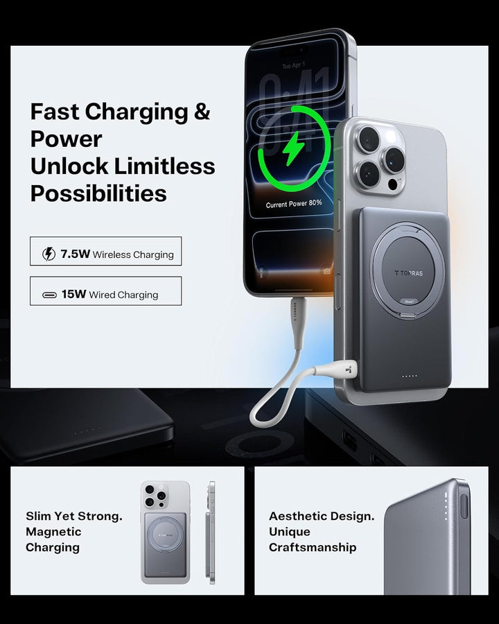 TORRAS Ostand MiniMag Power Bank, 5,000mAh Batería Externa Magnétic...