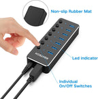 RSHTECH, hub USB 3.0 de 7 puertos, alimentado, adaptador 5V/2A