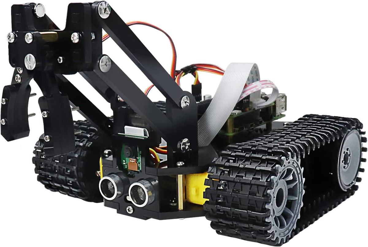 Freenove Kit de robot tanque para Raspberry Pi 5 4 B 3 B+ Zero 2 W, chasis de orugas, objetos de agarre, trazado de bolas, seguimiento de línea, prevención de obstáculos, control de aplicaciones, cámara, servo (frambuesa Pi no incluida)