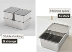 BLoCK - Juego de 3 recipientes bajos de acero inoxidable para almacenamiento de alimentos con tapas y 2 redes, utensilios de cocina de hotel, aptos para lavavajillas, de alta calidad, Corea