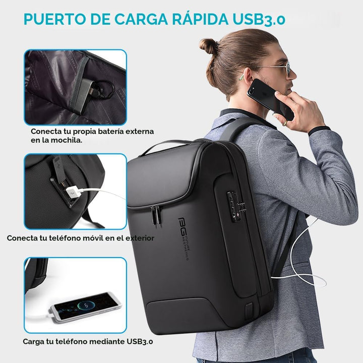 BANGE Mochila antirrobo con puerto de carga USB, mochila de negocio...