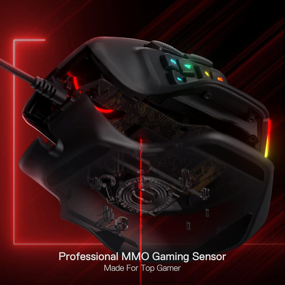 Redragon M811 Aatrox - Ratón para juegos MMO, 15 botones programabl...