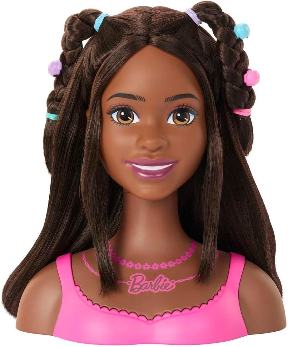 Cabeza de muñeca Barbie para peinar el cabello, pelo castaño con 20...
