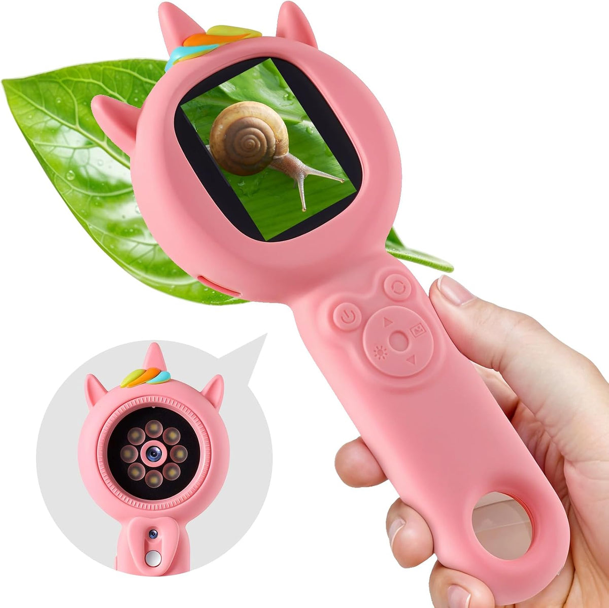 Microscopio para niños, microscopio de mano 500X para niños, rosa