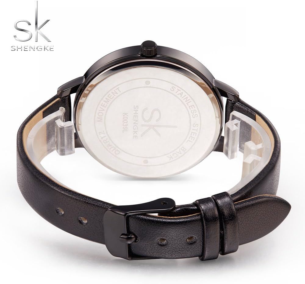 SHENGKE Reloj de mujer con correa de cuero elegante, relojes de mujer creativos y genuinos, relojes de mujer para damas, reloj de pulsera de negocios