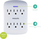 Lámpara Philips - Protector de sobretensiones extensor de 6 tomas, paquete de 4