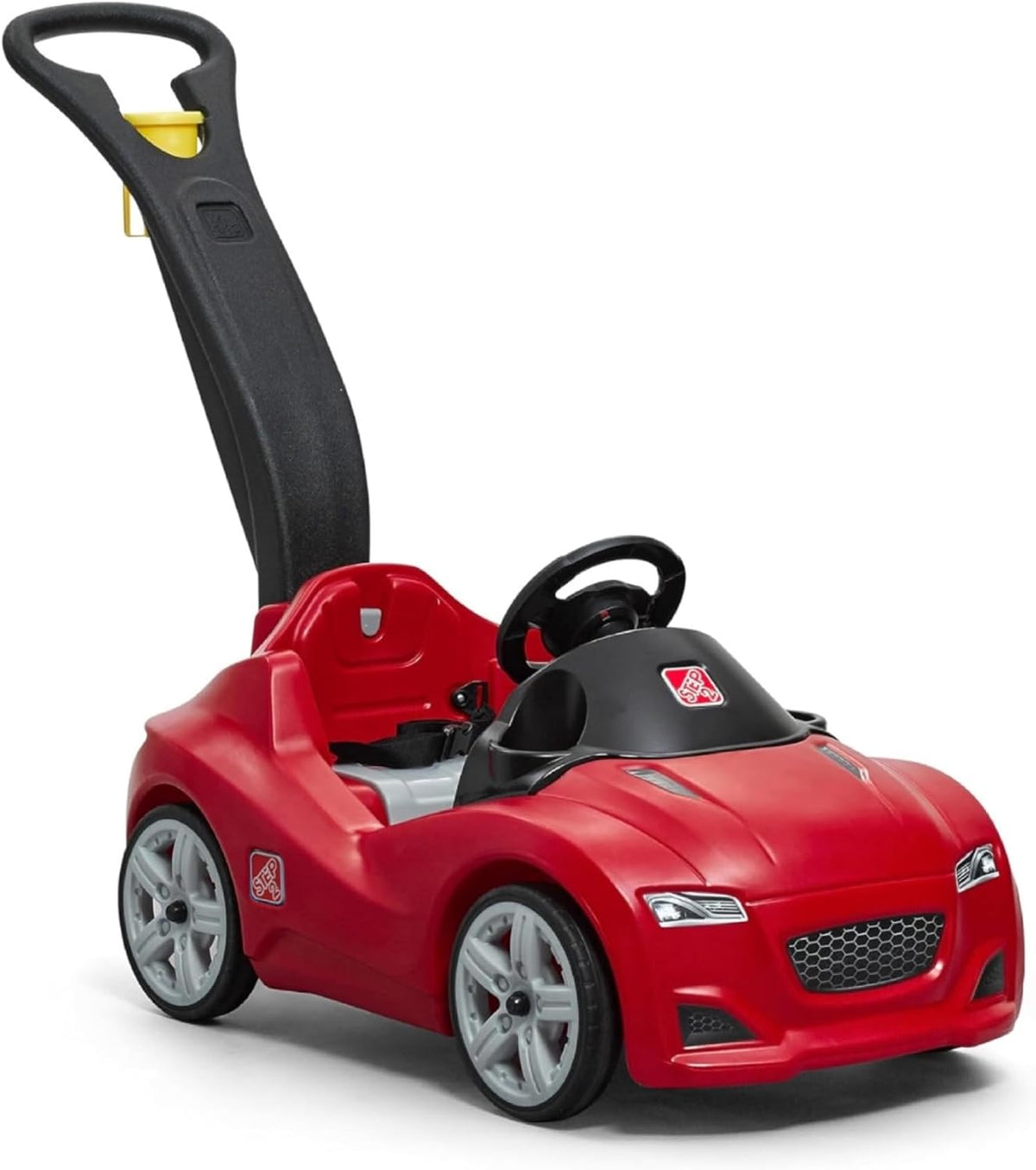 Step2 Whisper Ride Cruiser - Coche de empuje para niños, juguete para montar, sustituto de cochecito, incluye cinturón de seguridad y bocina, hecho de plástico duradero, peso máximo de 50 libras, para niños pequeños de 18 meses a 4 años, rojo