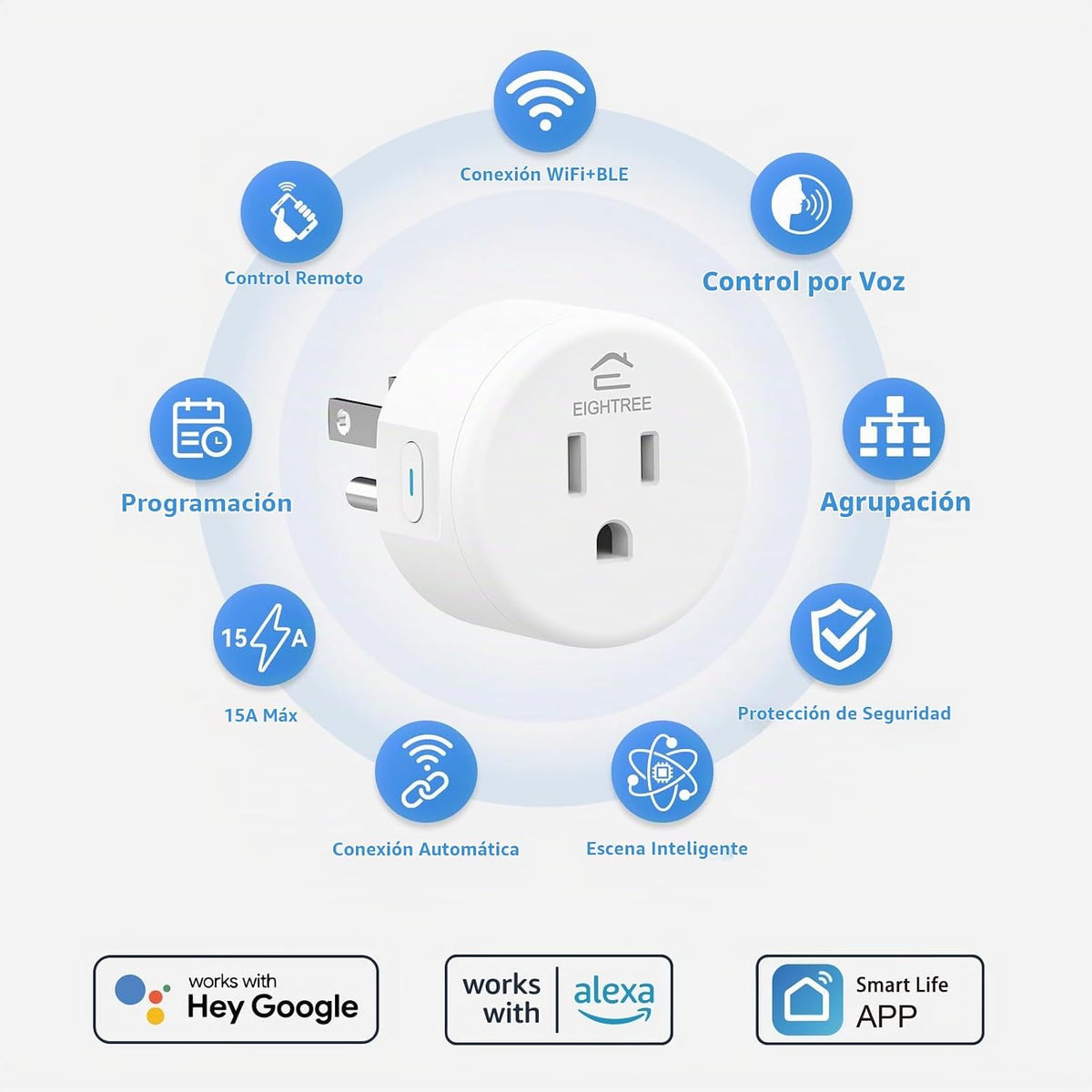 Lámpara EIGHTREE 5GHz Smart Plug 15A WiFi Outlet Works with Alexa & Google, 4 Packs
