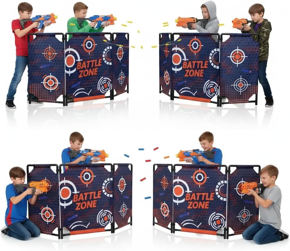 Target Búnker Táctico y Blaster de Espuma 59x34” Zona de Combate Fort Bunker, Compatible con Laser Tag, Pistola de Agua y Actividades de Cumpleaños, Pared Plegable para Juego Activo