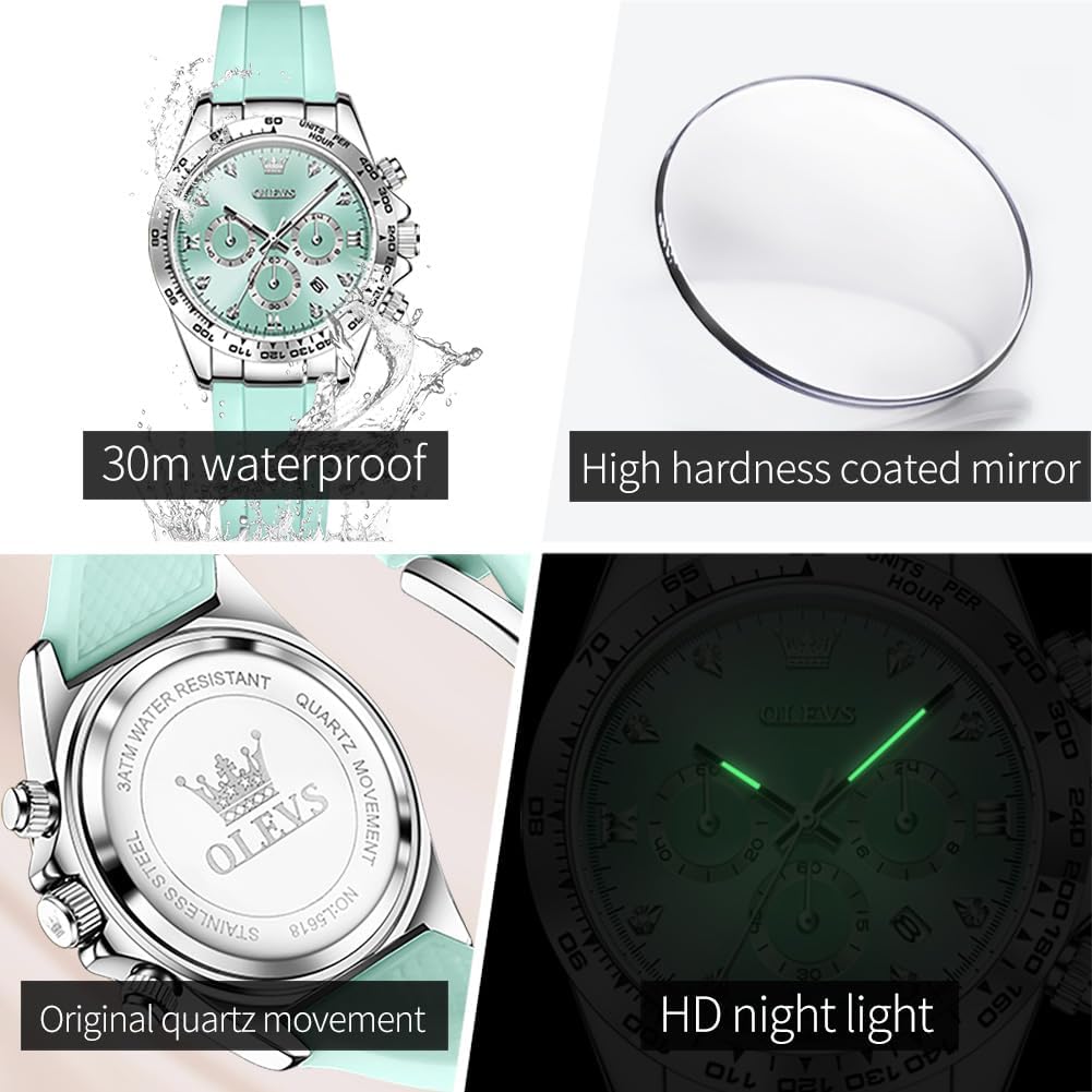 OLEVS Relojes de diamante de lujo pequeños para mujer - Pulsera de acero inoxidable, impermeables, analógicos, luminosos, con fecha, relojes de vestir de negocios para damas