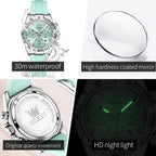 OLEVS Relojes de diamante de lujo pequeños para mujer - Pulsera de acero inoxidable, impermeables, analógicos, luminosos, con fecha, relojes de vestir de negocios para damas
