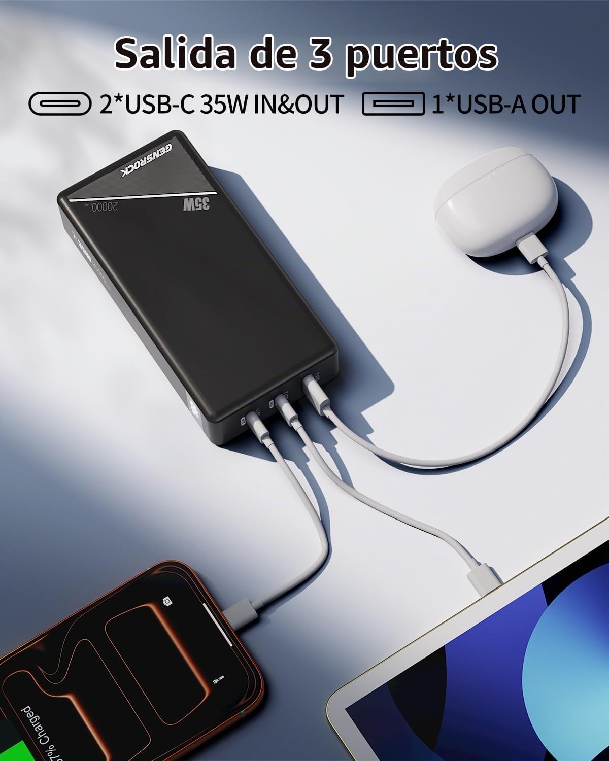 GENSROCK Cargador portátil de 20000 mAh, PD 35 W, cargador de bater...
