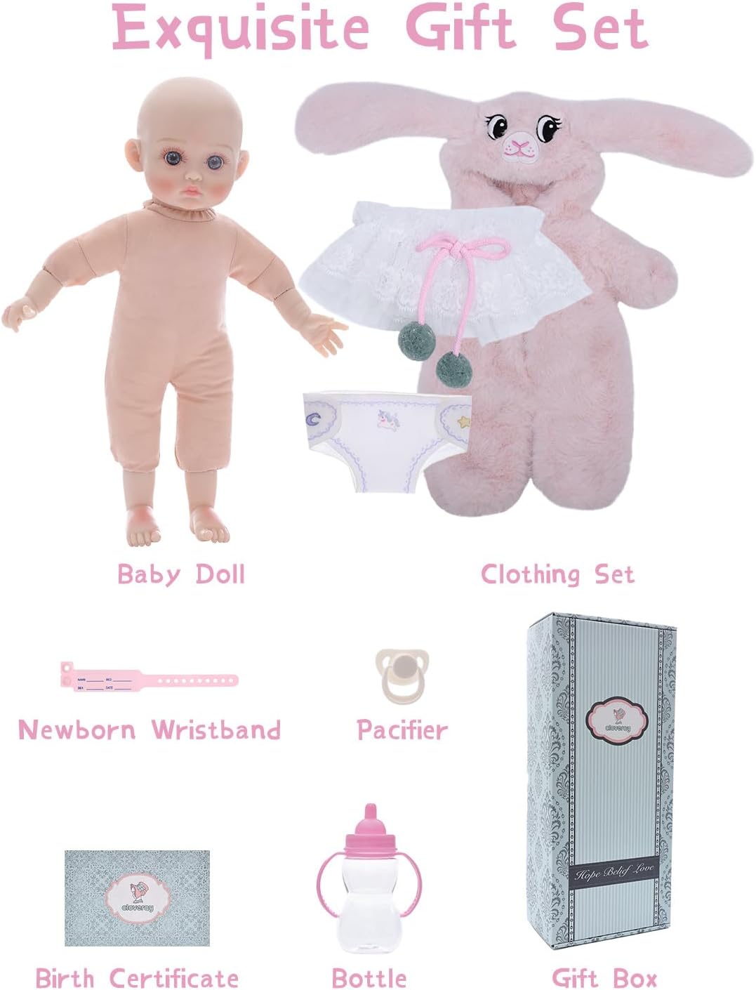 Cloveray Muñecas de bebé, muñeca realista de cuerpo suave de 15 pul...