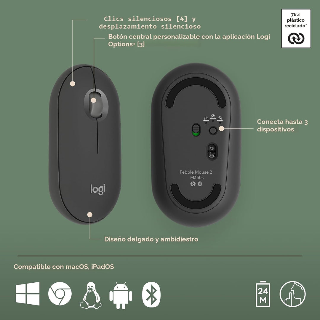 Logitech Pebble 2 Combo para Mac, Teclado y Mouse Inalámbricos, Del...