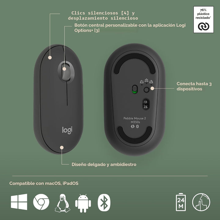 Logitech Pebble 2 Combo para Mac, Teclado y Mouse Inalámbricos, Del...