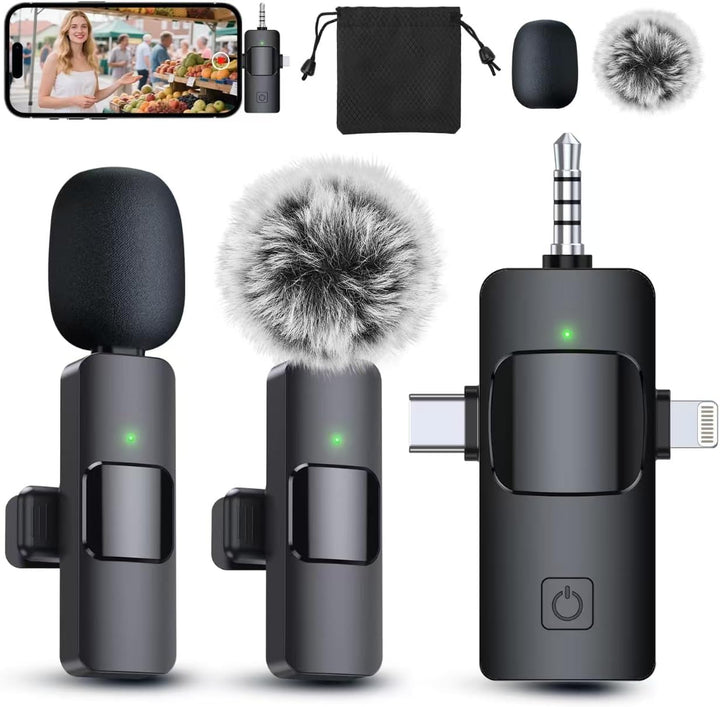 PQRQP Micrófono Lavalier inalámbrico profesional 3 en 1 para iPhone...