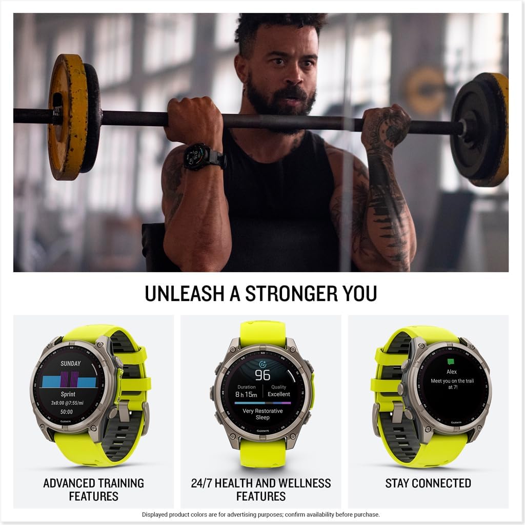 Garmin fēnix® 8 – 47 mm, Solar, Zafiro, Smartwatch GPS Multideportivo Premium, Batería de Larga Duración, Resistente al Buceo, Linterna LED Integrada, Titanio con Banda Amp Amarillo/Grafito