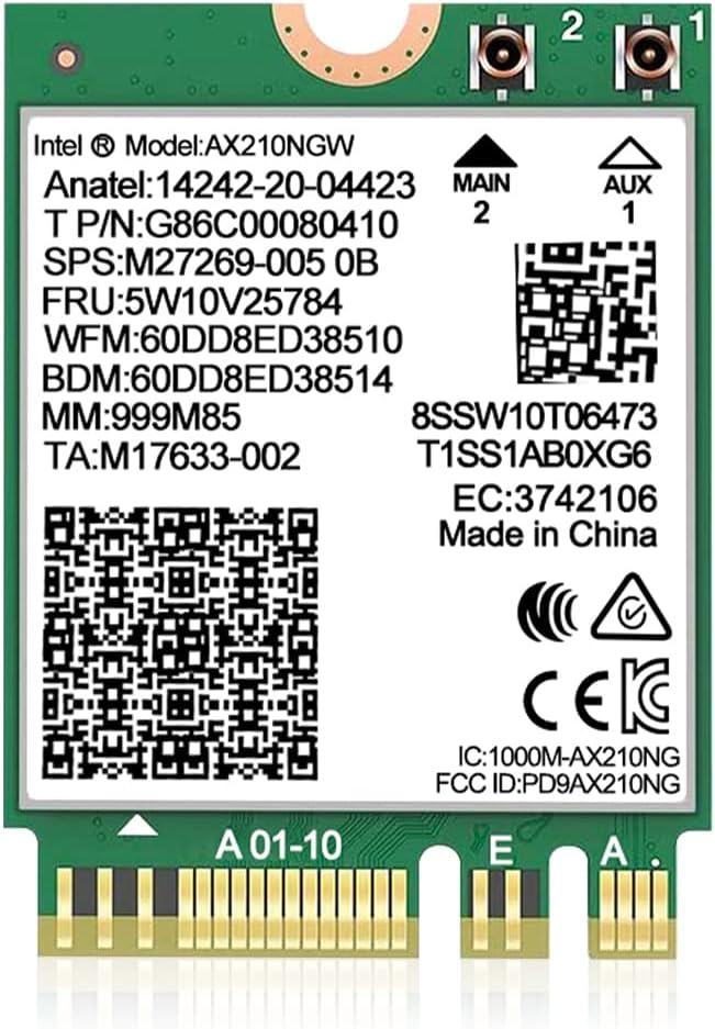 Tarjeta WiFi 6E Intel AX210 NGW Bluetooth 5.3 Adaptador de Red Tri-...