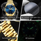 OLEVS Relojes para Hombre de Lujo a prueba de agua Lúminosos de lectura fácil Cronógrafo Con Esmalte Dorado Completo / Blanco Dial / Cara Negra Calendario Pulsera Relojes