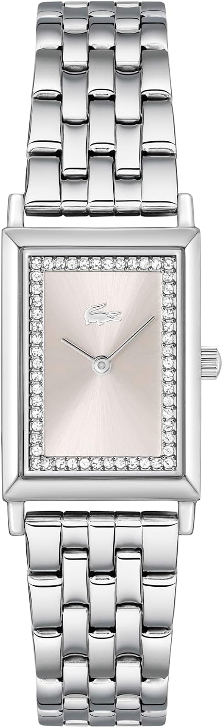 Reloj de cuarzo Lacoste Catherine para mujer - Brazalete, caja delgada, esfera sunray con cristales pavé, reloj de dos manecillas - Minimalista, diseño tipo tank - Regalo para ella 20.7mm