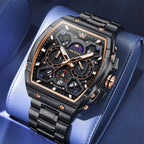 OLEVS Reloj para Hombres Analógico Cuarzo Lujo Diamante Resistente al Agua Cronógrafo Acero Inoxidable Carita Grande Cuadrado Fecha Fase Lunar Romano Relojes de Vestir para Hombres