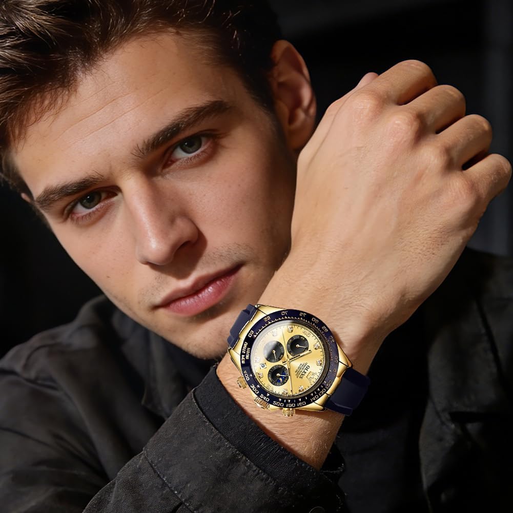 OLEVS Relojes Cronógrafo Masculinos de Moda Empresarial Analógico Quartz Reloj de Pulsera para Hombre, Cinturón de Silicona a prueba de agua con Luminiscente, Calendario