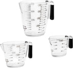 Dalup Juego de Tazas Medidoras – Tazas Medidoras de Plástico Transparente para Líquidos (8/16/32 oz) con Busque y Asa Antideslizante | Juego de 3 Tazas Medidoras de Plástico para Líquidos y Ingredientes Secos