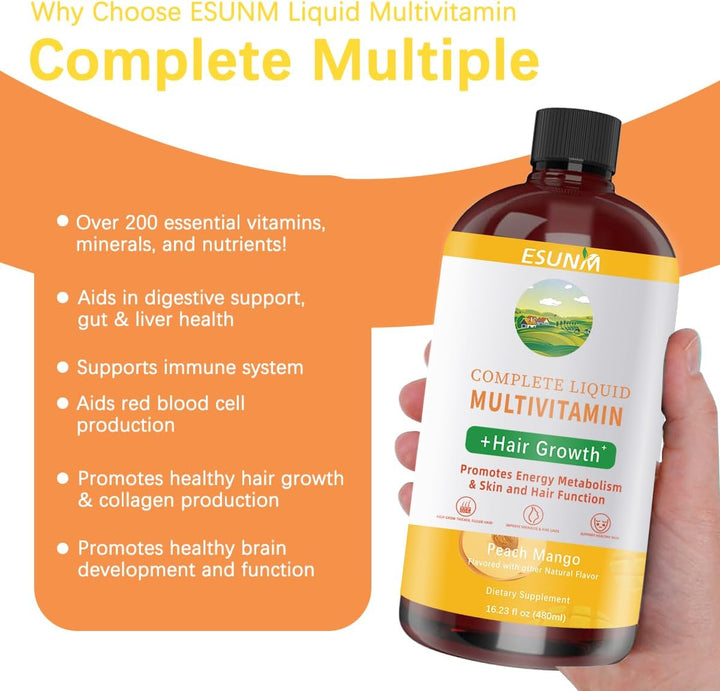 Multivitamínico líquido completo + crecimiento del cabello, promuev...