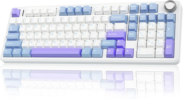 Teclado mecánico inalámbrico AULA F99 Pro con perilla, sonido cremo...