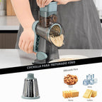 Rallador de queso, triturador de queso y verduras, rallador para cocina, 3 cuchillas intercambiables para queso, papa, calabacín, nueces, chocolate (gris azul)