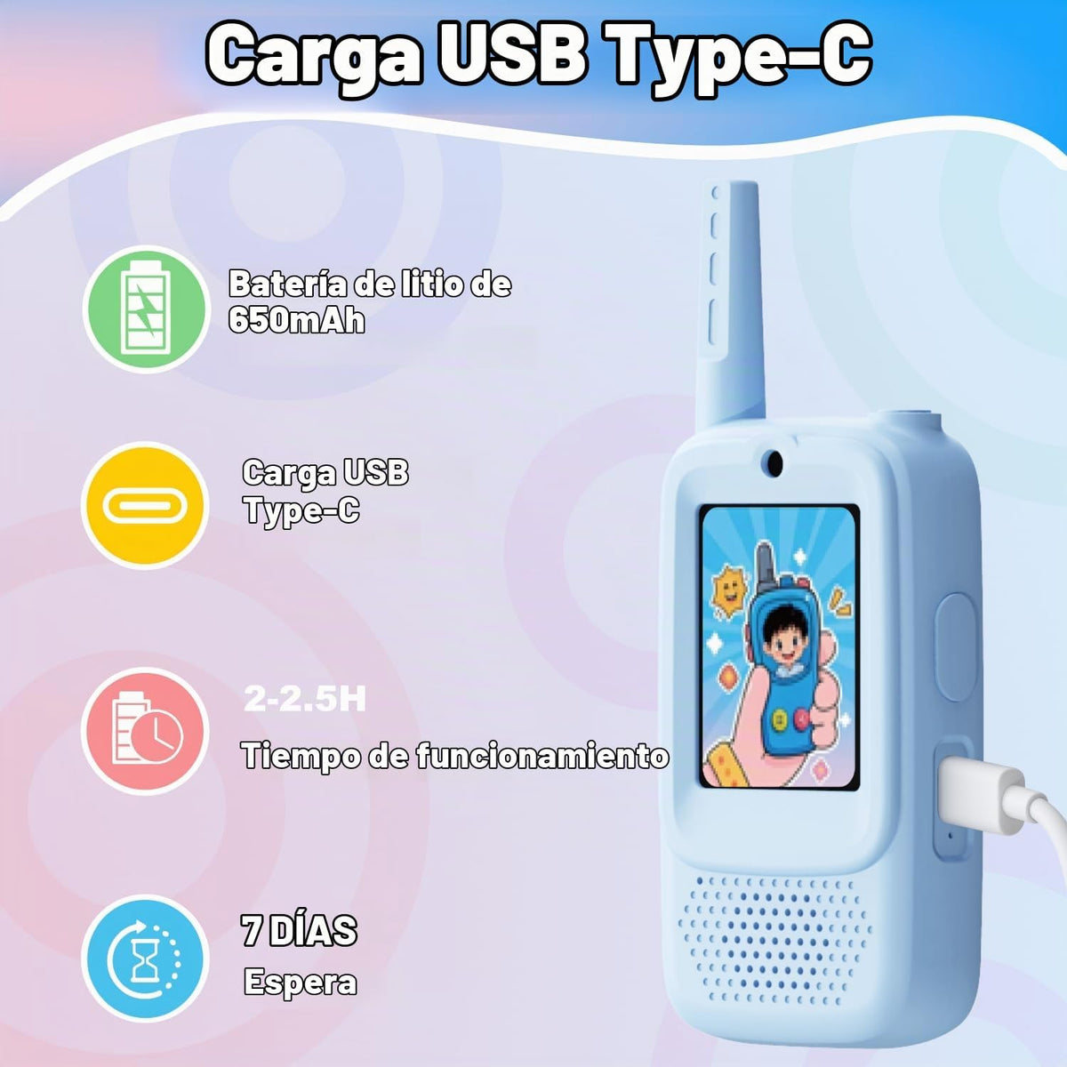 Walkie Talkie - Juguetes de video para niños de 3 a 12 años, paquete de 2 walkie talkies recargables con pantalla, regalos de cumpleaños de Navidad para niños, campamento en interiores y exteriores