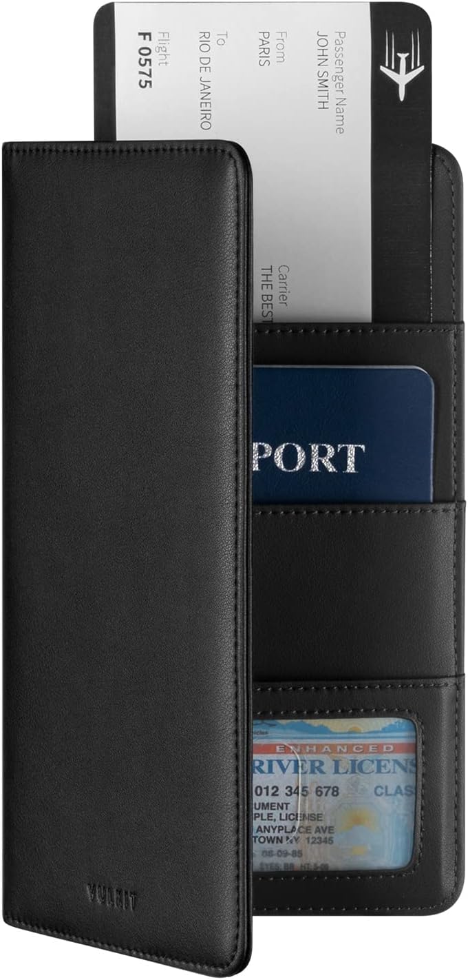 VULKIT Cartera Portapasaportes con Bloqueo RFID, Cartera de Viaje para Hombre y Mujer, Negro, Talla única, Cartera de viaje