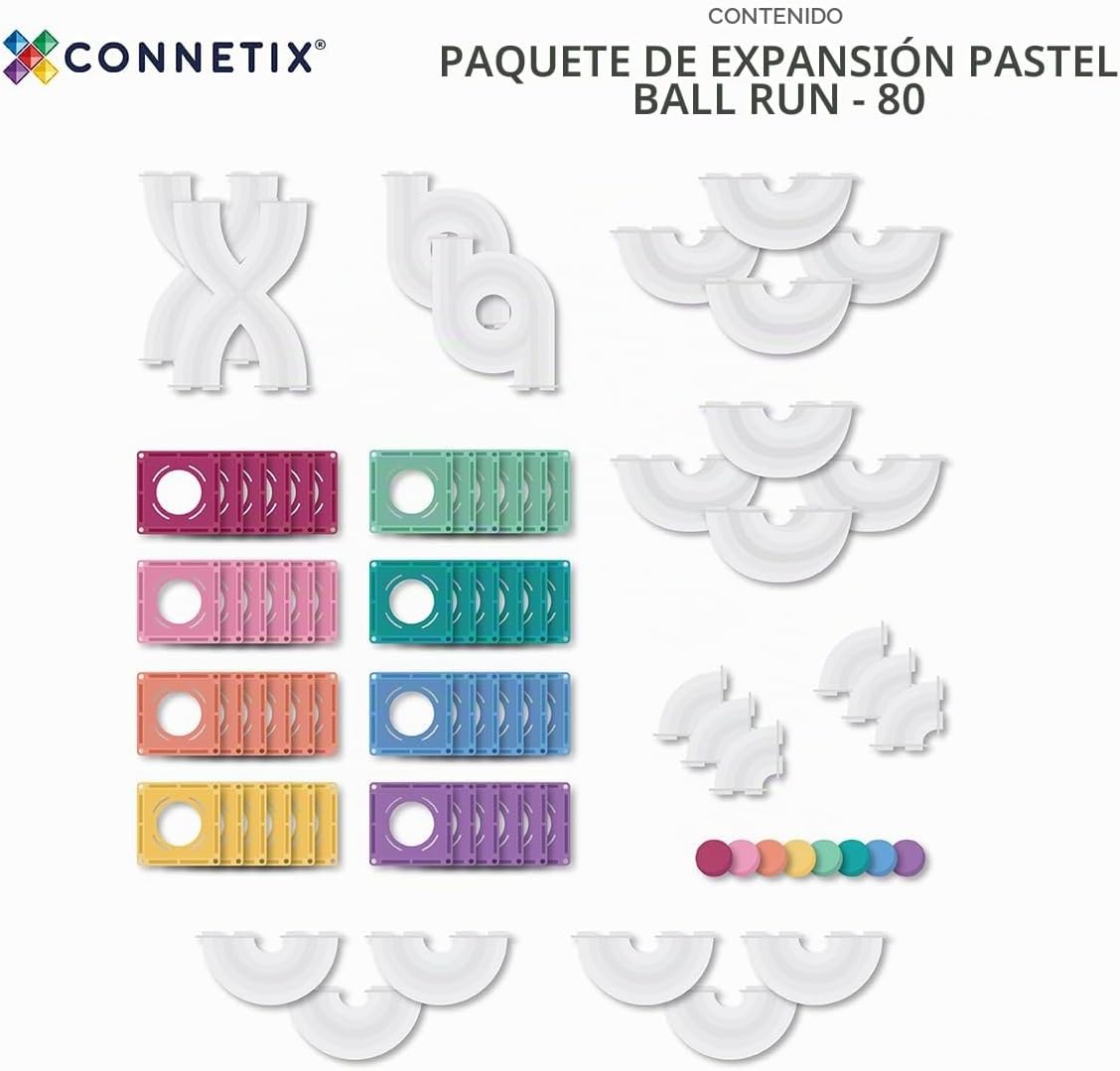 CONNETIX Paquete de expansión Magnetic Tiles Pastel Ball Run, 80 piezas