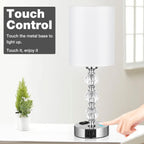 Lámpara Lámparas de cristal táctiles para mesitas de noche de dormitorios con puerto de carga USB C+A y toma de corriente AC, blancas, regulables de 3 niveles, plateadas, lámpara pequeña de mesa lateral para
