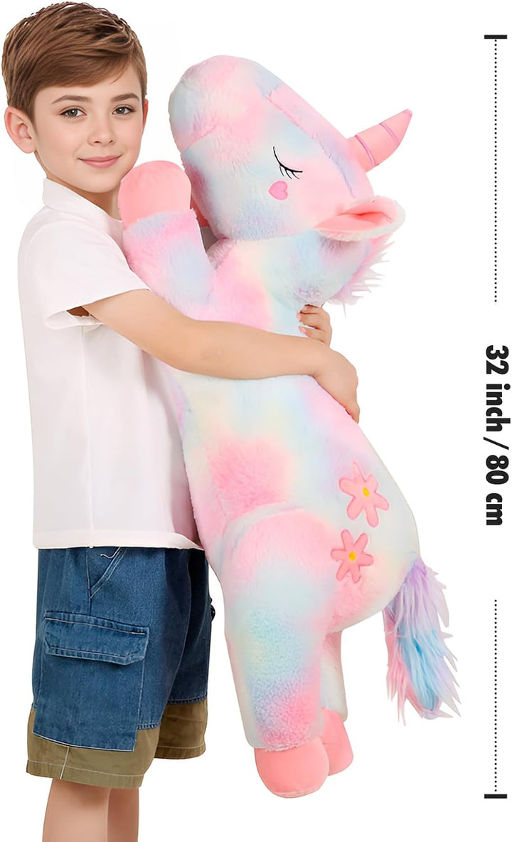 Tianmihou - Cojín de peluche de unicornio arcoíris de 32 pulgadas,...