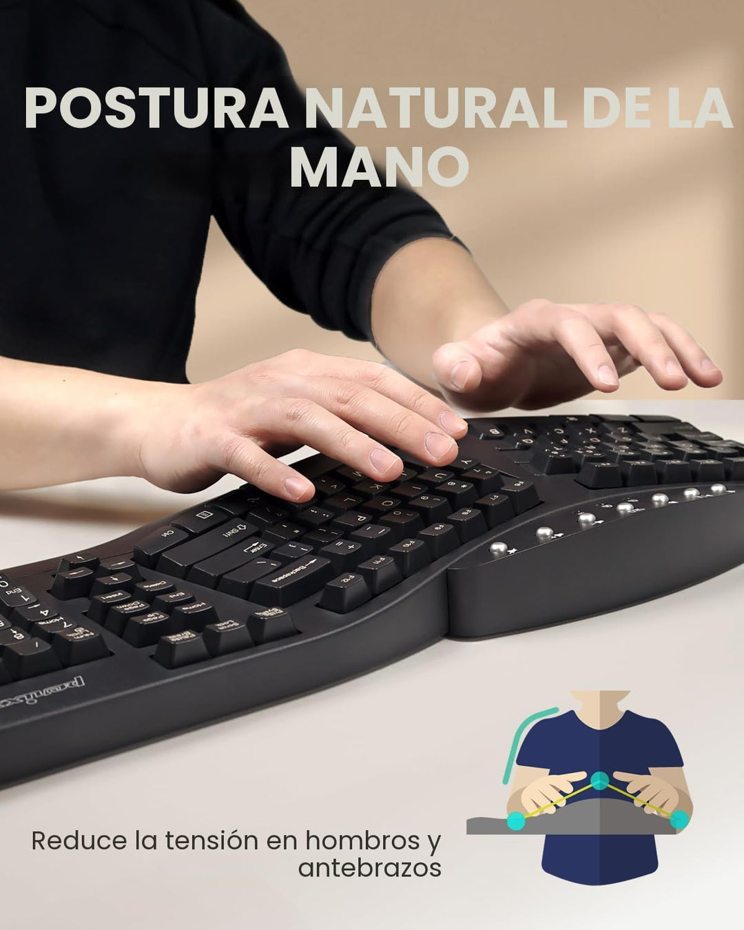 Perixx PERIBOARD-512B - Teclado ergonómico con cable, teclado divid...