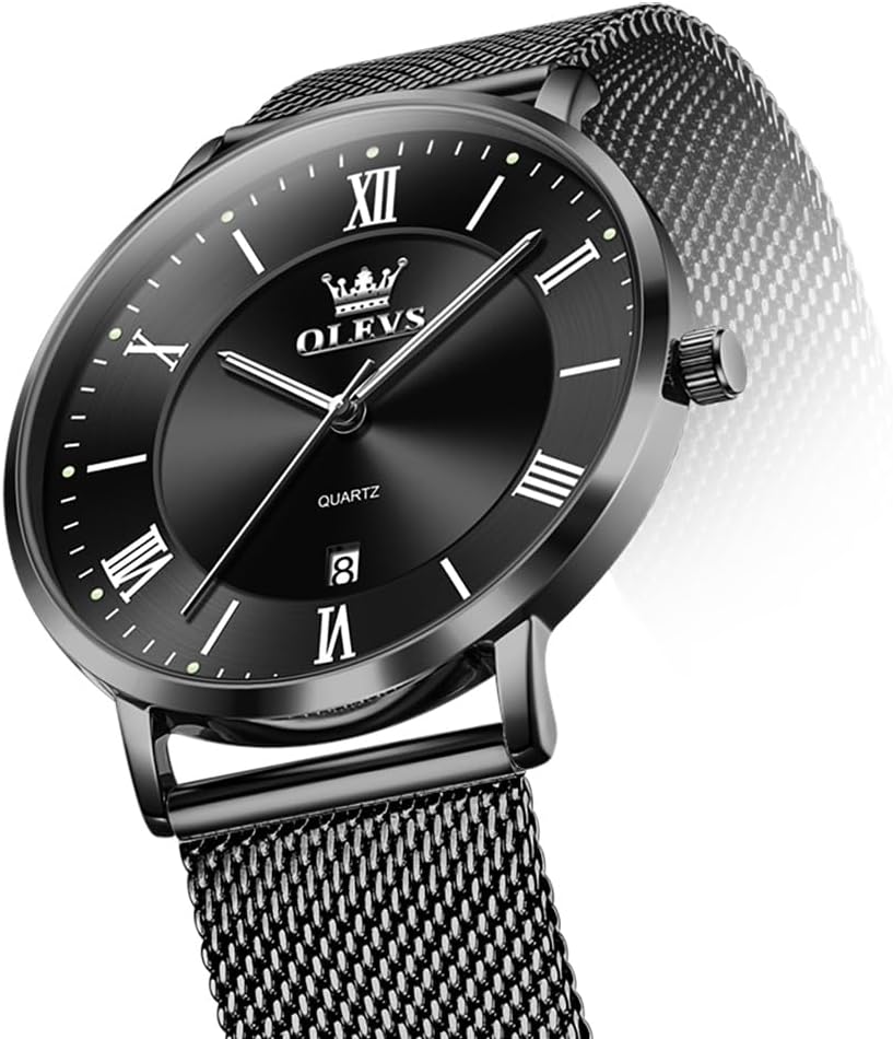 OLEVS Relojes de oro para hombre, analógico, de cuarzo, para negocios, de vestir, día fecha, acero inoxidable, clásico, de lujo, luminoso, impermeable, casual, relojes de pulsera masculinos