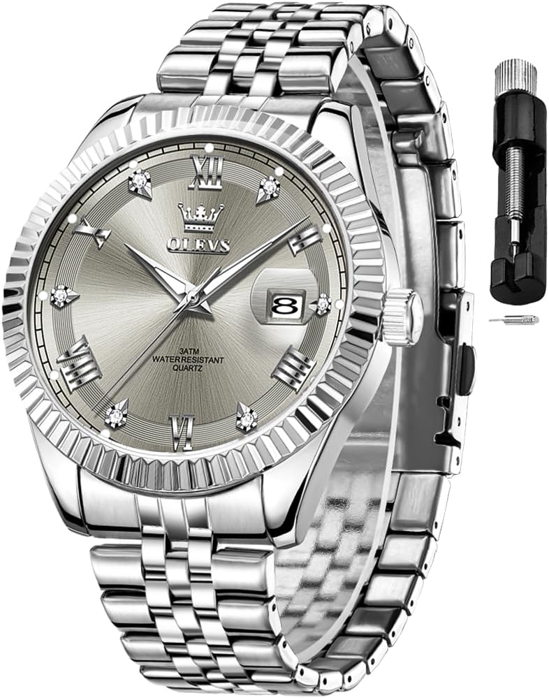 OLEVS Reloj Clásico para Hombre Diamante Analógico Lujo Acero Inoxidable a Dos Tonos Resistente al Agua con Fecha Luminous para Hombres