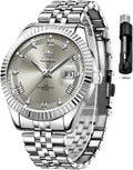 OLEVS Reloj Clásico para Hombre Diamante Analógico Lujo Acero Inoxidable a Dos Tonos Resistente al Agua con Fecha Luminous para Hombres