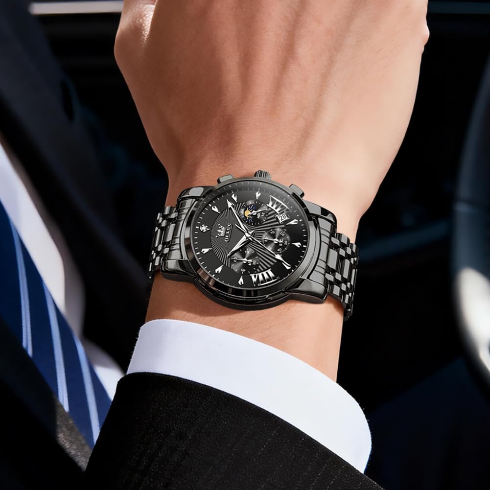 OLEVS Relojes para Hombres de Negocios de Acero Inoxidable, a Prueba de Agua, Estilo Casual Formal