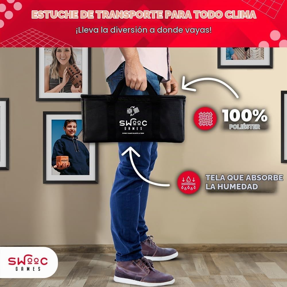 Swooc Games® - Juego de Damas Gigantes Vintage 2 en 1 y Tic Tac Toe con Tapete (4 pies x 4 pies) - Lona 100% Lavable a Máquina - Juegos Gigantes al Aire Libre para Niños - Juego de Patio para Niños