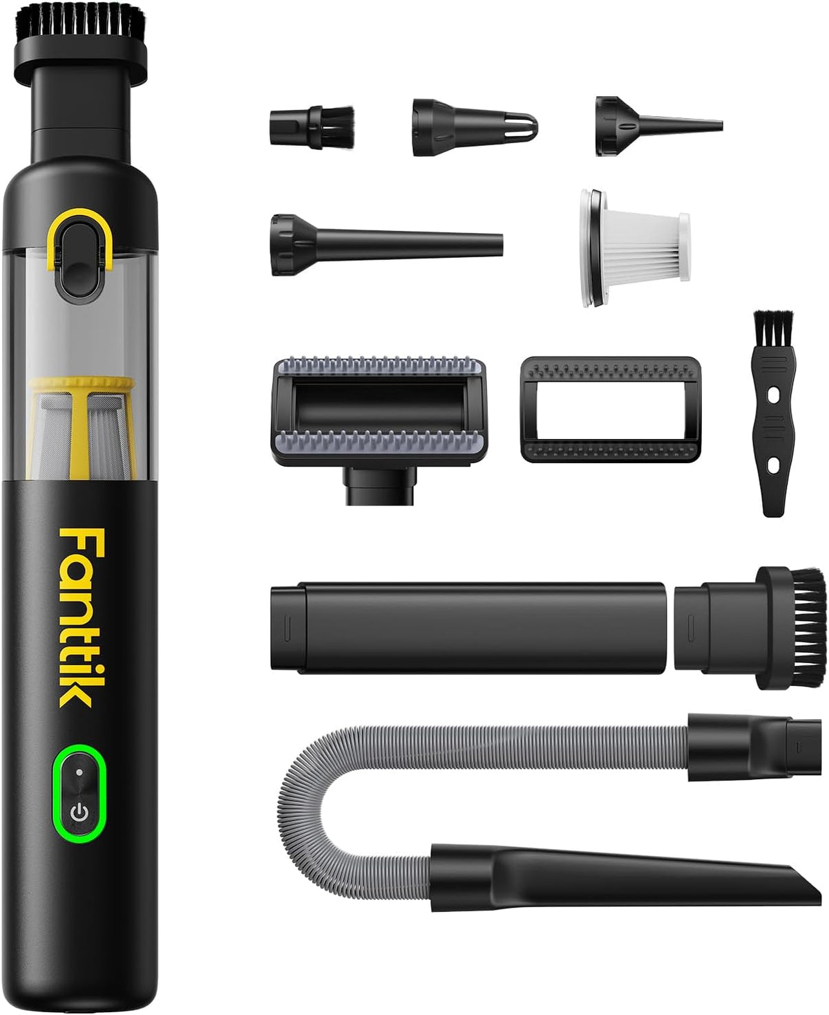 Fanttik Slim V8 APEX - Aspiradora inalámbrica para automóvil y plumero, mini aspiradora portátil 4 en 1 con potencia de succión de 19000 pa para pelo de mascotas, carga tipo C