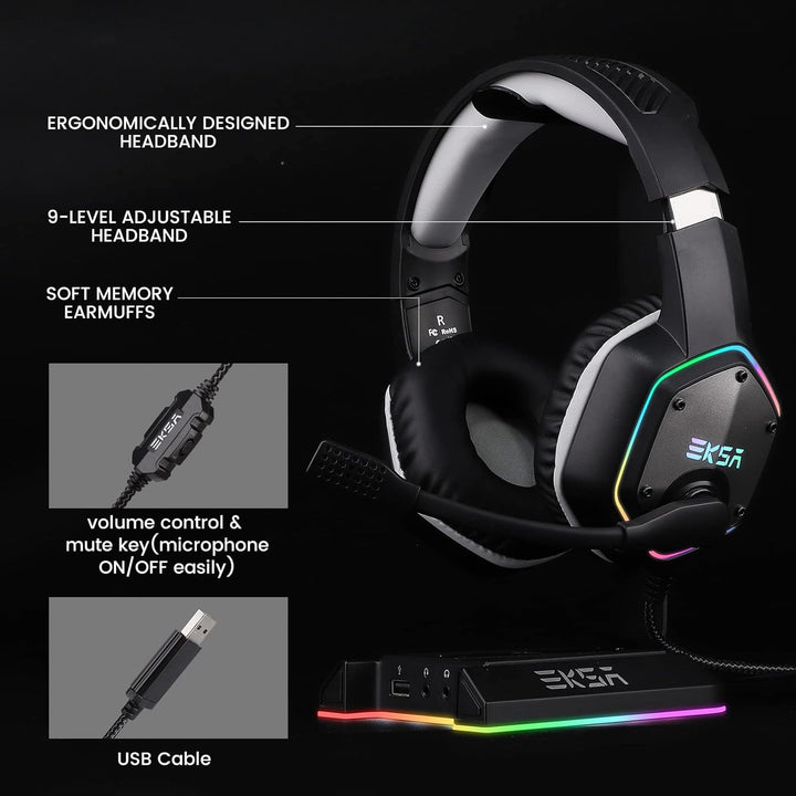 EKSA E1000 USB Gaming Headset for PC, Computer Headphones with Micr...